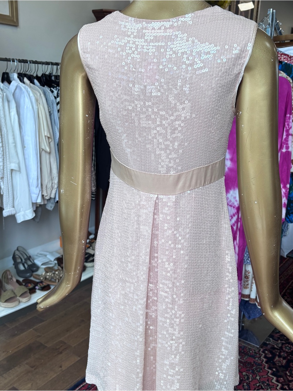 Betsey Johnson Pale Pink Sequin Midi Dress with Bow Waist - Picture 3 of 3
